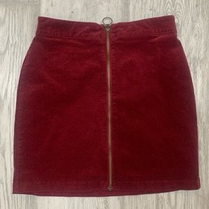 Corduroy mini skirt zipper up front mod wine dark red burgundy forever 21 small